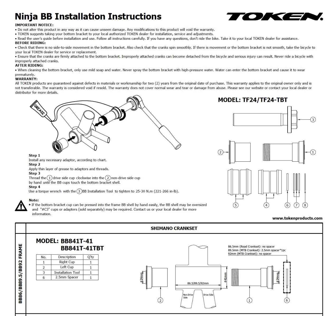 Krankboks TOKEN Ninja TK-BB841T-41 TBT Tiramic 2 Krankboks TOKEN Ninja TK-BB841T-41 TBT Tiramic - Billede 2