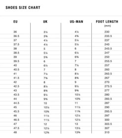 Fizik Tempo Overcurve R5 Race Sko - Sort - TPR5OCMI2-1010-xx -Enduro Butik fizik shoe size chart 3