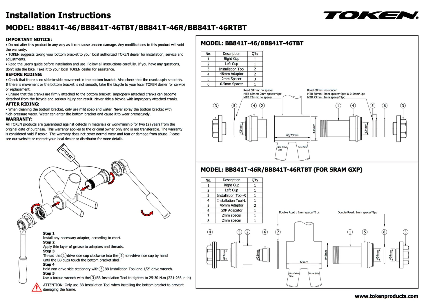Krankboks TOKEN PressFit 30 PF30 BBright GXP - TF46BRGXP 2 Krankboks TOKEN PressFit 30 PF30 BBright GXP - TF46BRGXP - Billede 2